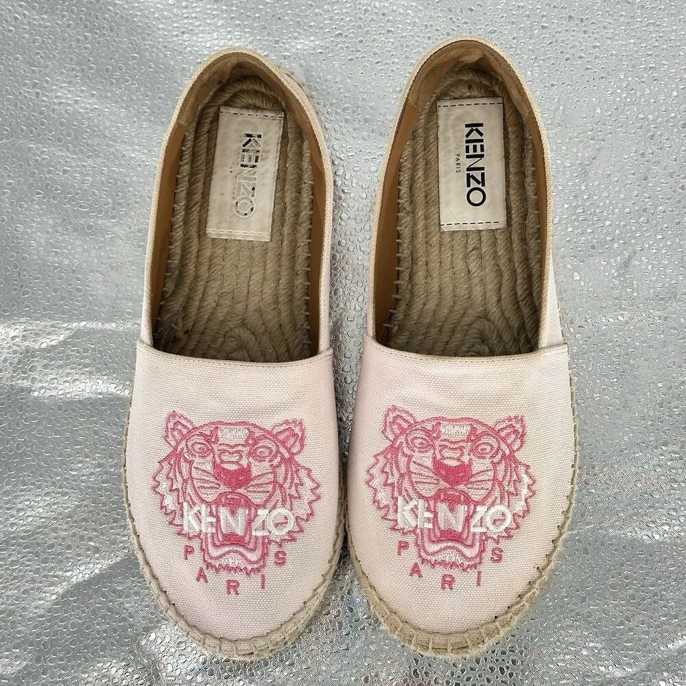 KENZO Paris Tiger Embroidered Canvas Espadrille Flats | Pink Size 39 / US 7.5